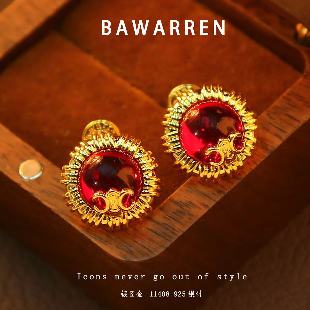 Bawarren 美❤ 11408-【赛红耳钉】精致欧美优雅