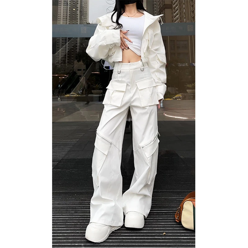 【清仓】22301休闲裤女秋装新款高腰显瘦重工街头工装裤女阔腿裤