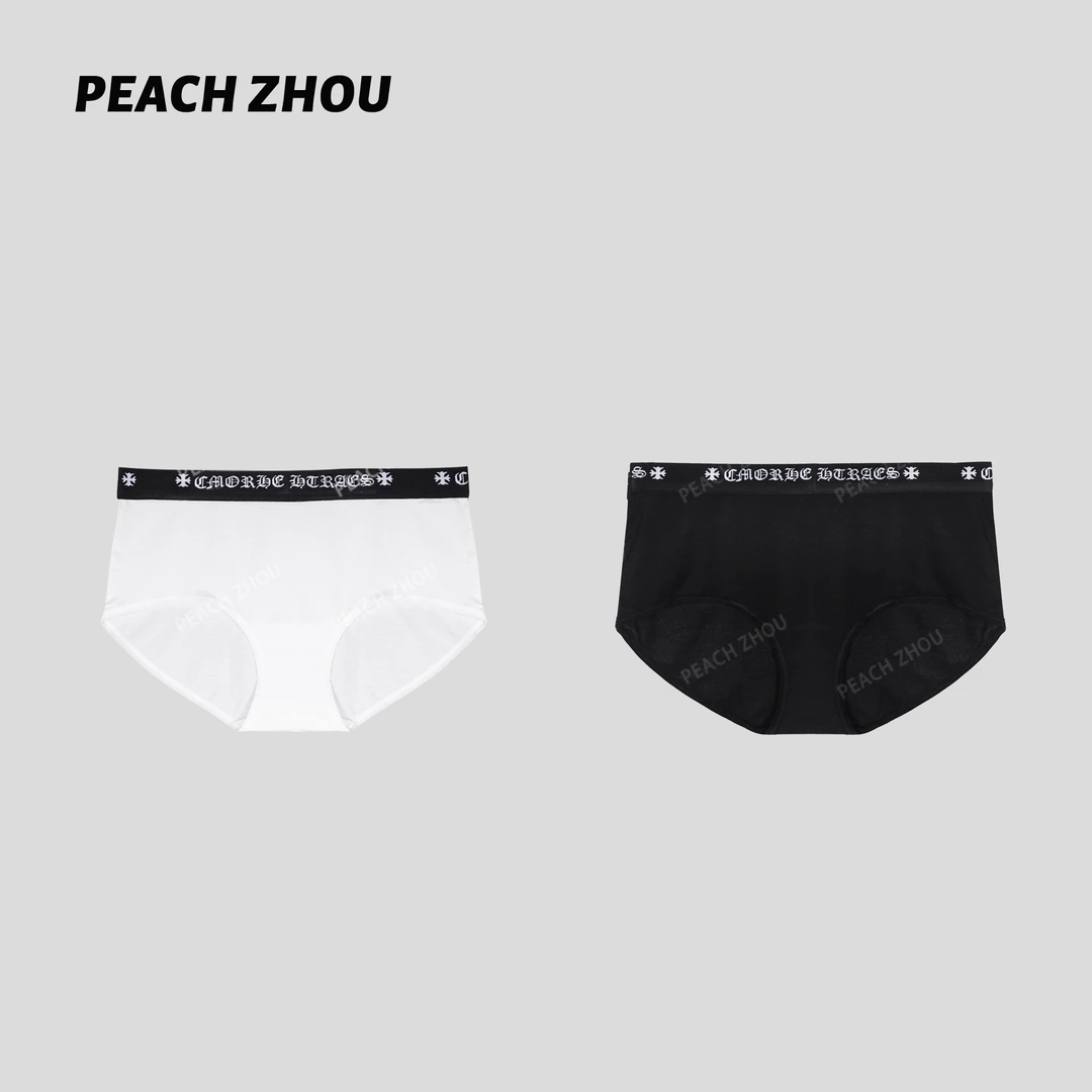 『PEACHZHOU』莫代尔梵文字母提花织带弹力三角裤纯色休闲女士内裤