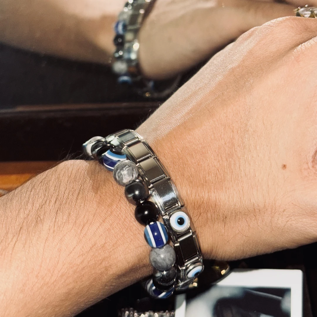 不锈钢玻璃手链 【2个】情侣款不易掉色银色法式饰品首饰欧美1050