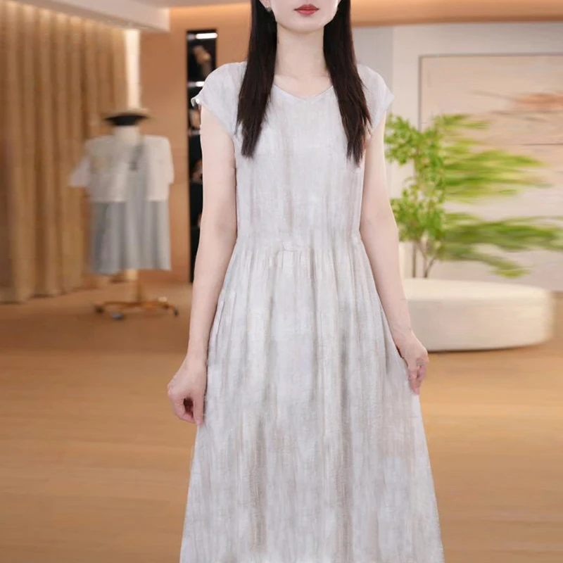 法式时尚中长款飞飞袖连衣裙女夏季新款设计感减龄文艺A字长裙子