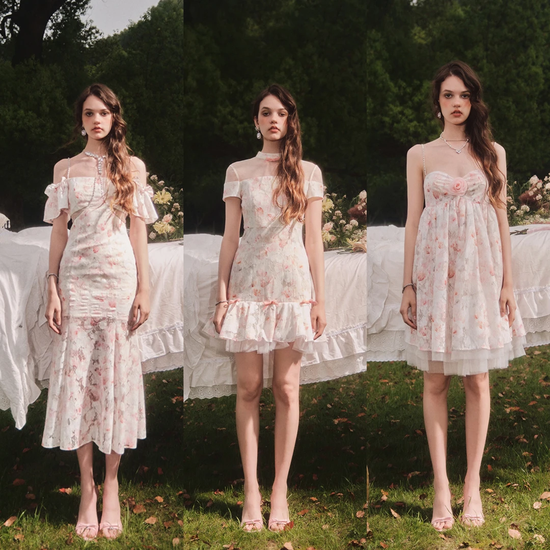 【美娇粉丝专属】玫瑰晕染蕾丝系列连衣裙