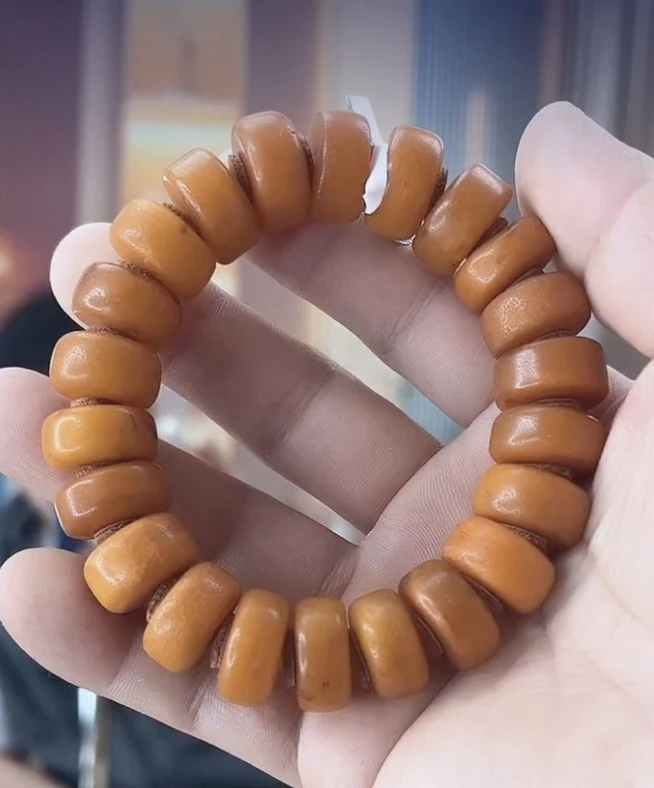 【喜来福珠宝】TJ0294/16mm天然琥珀蜜蜡橘皮饼子手串单圈