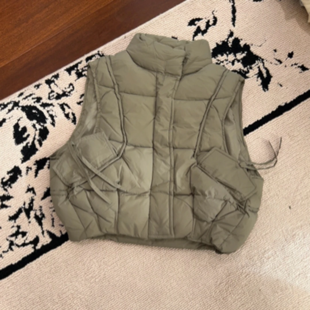 【编号P464】1009-05-儿童立领羽绒马甲灰绿色-TN