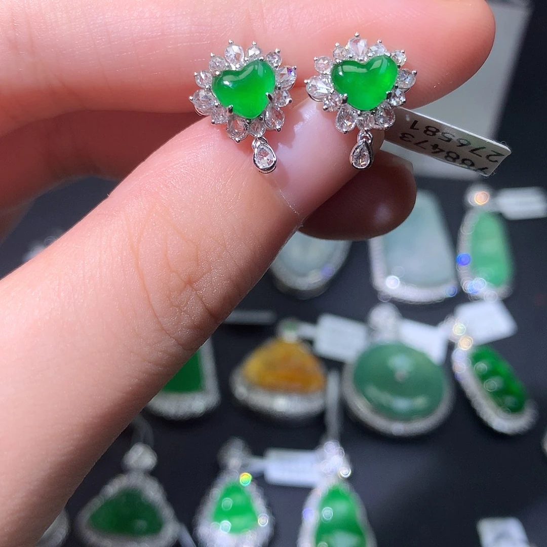 翡翠18K金镶嵌吊坠(不含链)耳钉