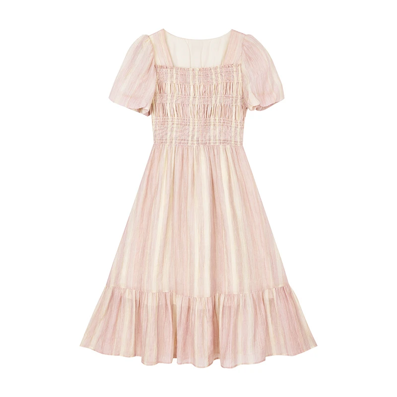 【九月专属】方领条纹连衣裙W6634