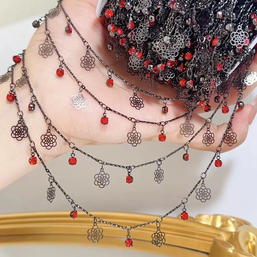 编号156 枪黑色红色玫瑰花链条  DIY手工串珠 穿珠