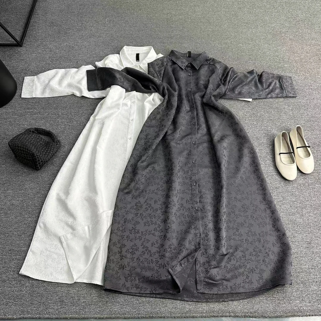 瑶睿安220斤2025春款原创衬衫裙欧韩小众大码连衣裙宽松长裙3239