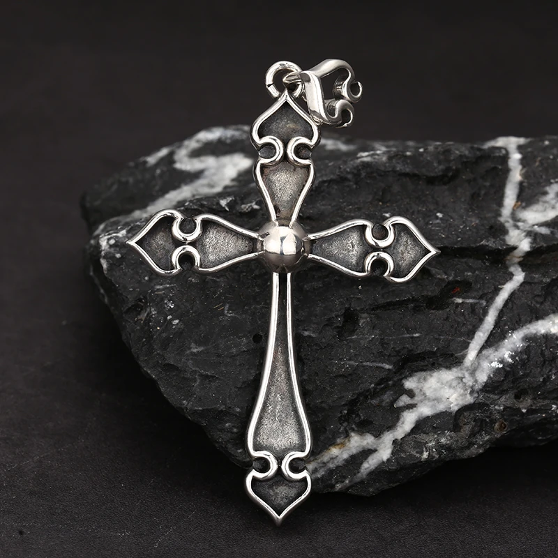 吊坠925银 时尚气质做旧白钻十字吊坠 百搭项链流行挂坠