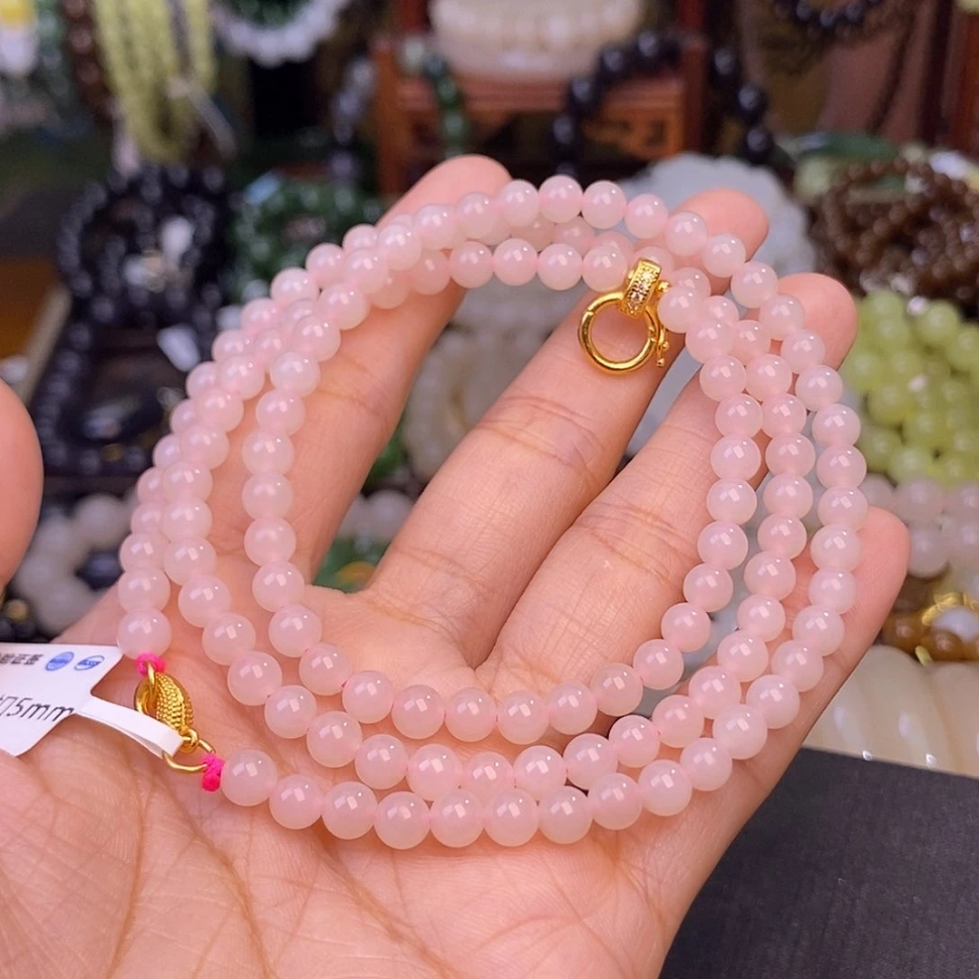 手链未镶嵌和田玉熟藕粉脂膏级浓色老矿料珠串约5