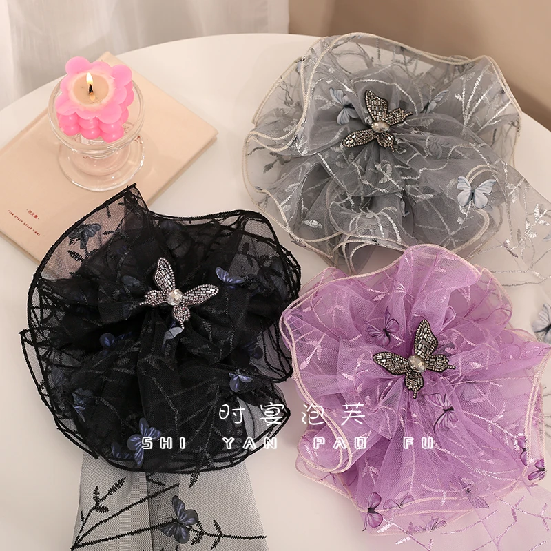 【蝶梦星河】抓夹原创设计蕾丝网纱发圈气质优雅马尾发饰大肠发圈女