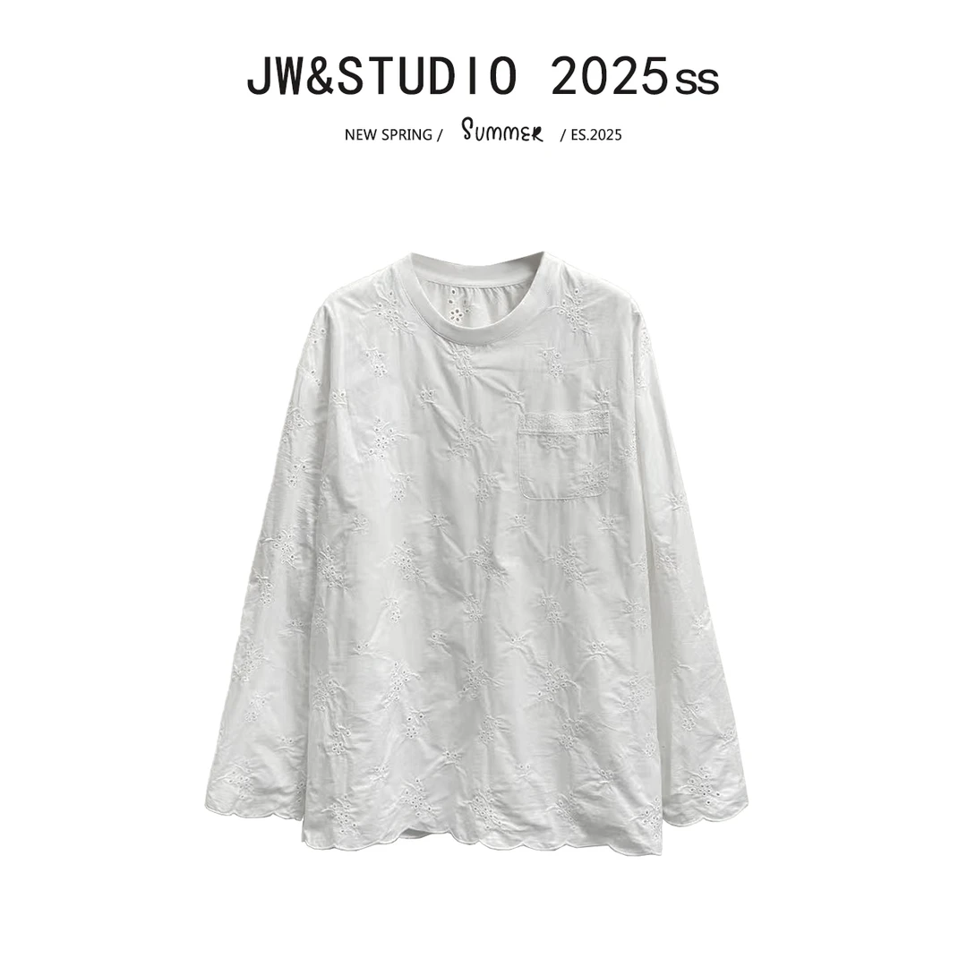 JW/静稳2025春时尚宽松休闲圆领女款减龄长袖设计师款T恤5550172