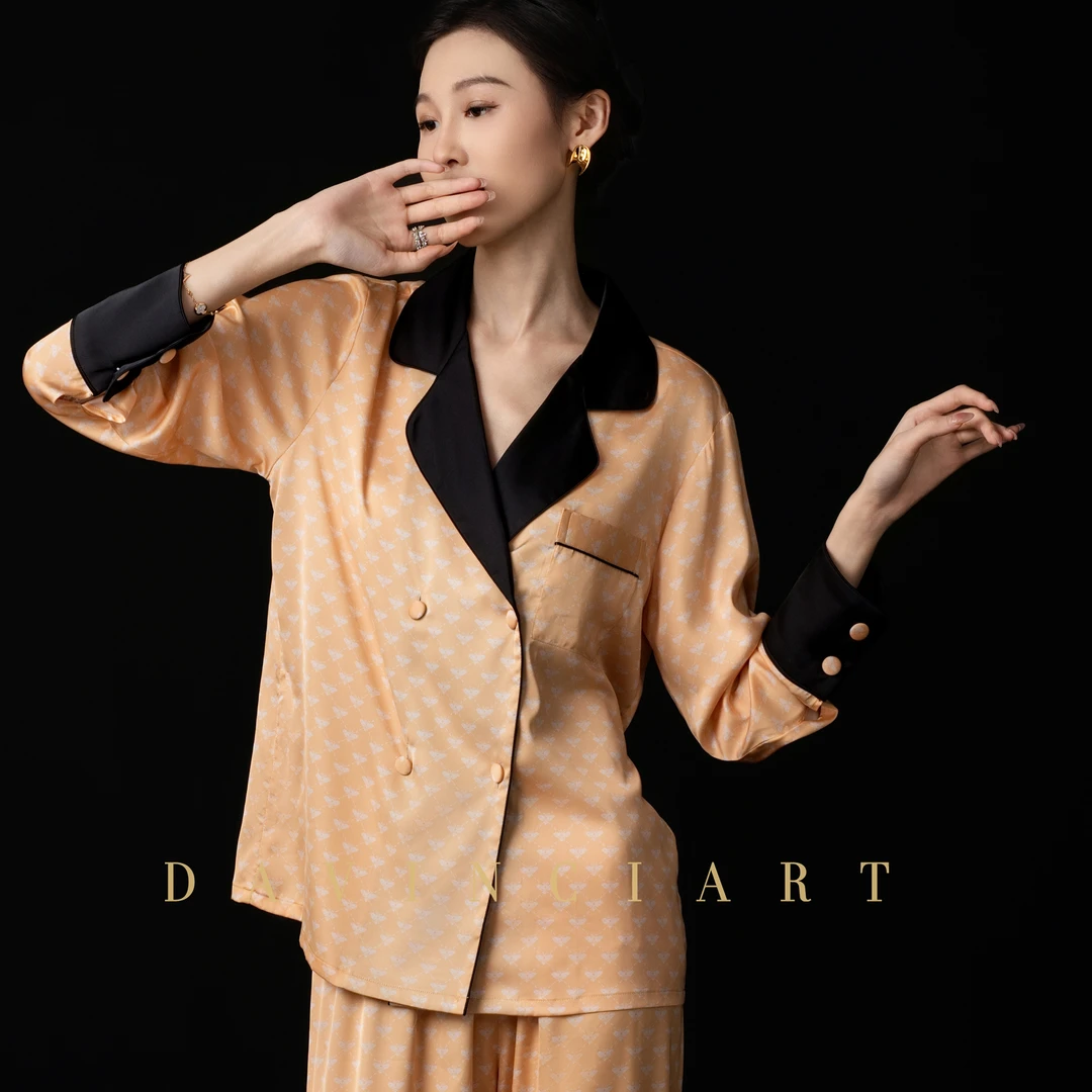 达芬奇密码【日间黄云】女士新款轻奢时尚气质长袖睡衣家居服礼盒装