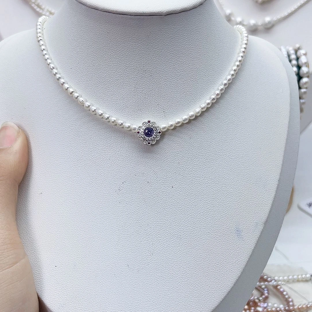 颈饰银S925镶嵌淡水珍珠