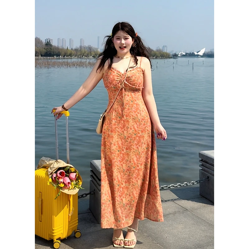 DMcc【橘子汽水】宴会显白碎花吊带裙收腰显瘦气质性感修身长裙