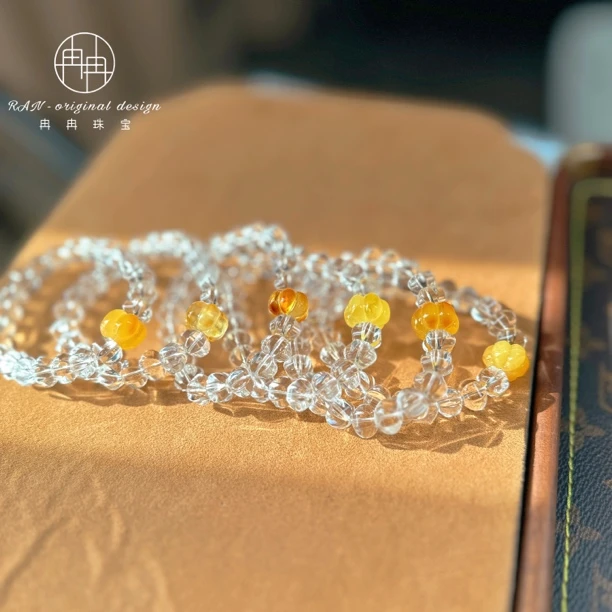 潇冉冉珠宝 白水晶南瓜珠手串多样性发一条