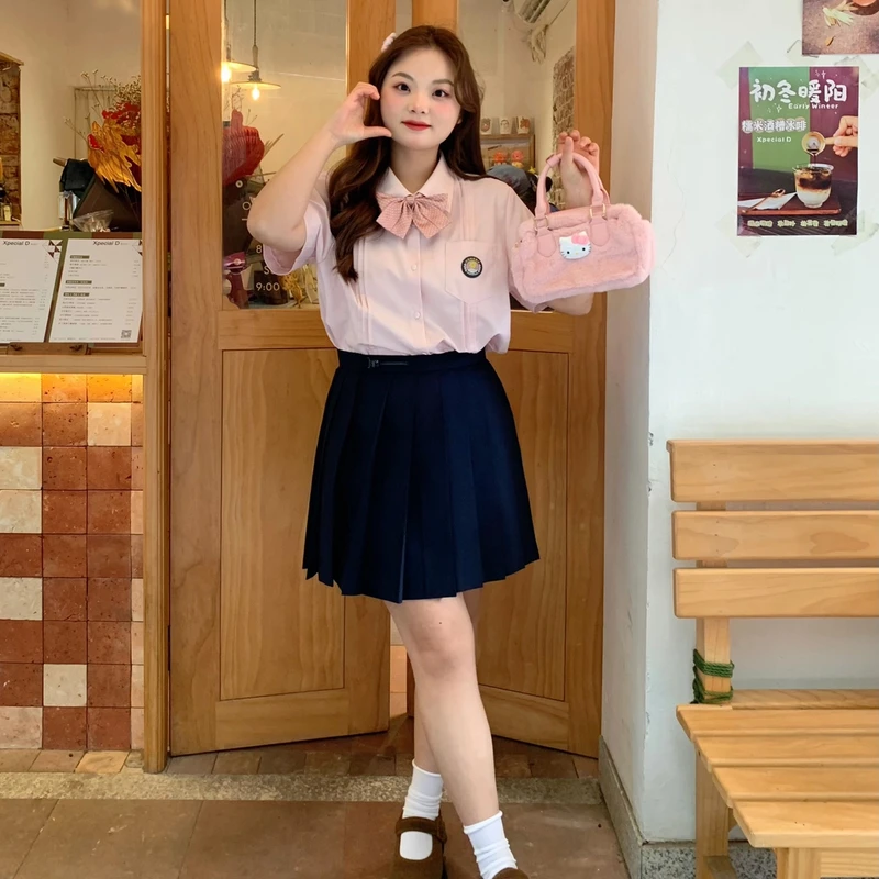 【拍2发6】阿车家的大码jk原创短袖衬衫日系学院风粉色衬衣显瘦上衣