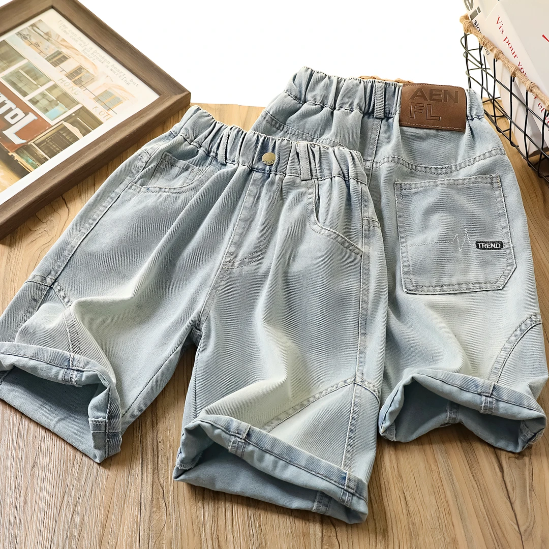 儿童夏季拼接水洗中大童牛仔短裤 1014