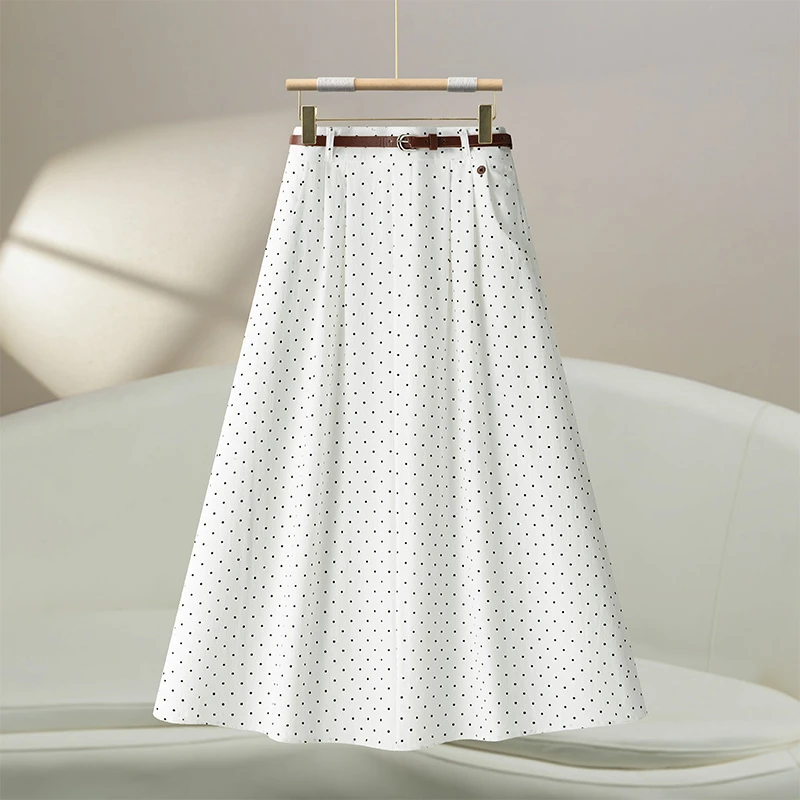 波点雪纺半身裙女2025夏季新款高腰显瘦垂感Aa字中长款大摆伞裙子