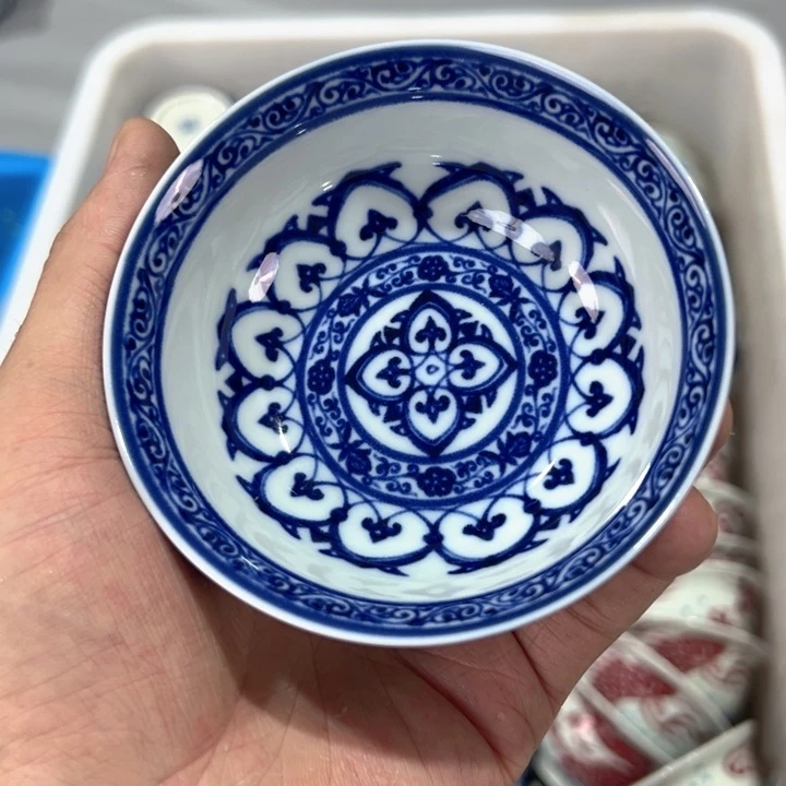 瓷片白青花宝相普洱杯全品