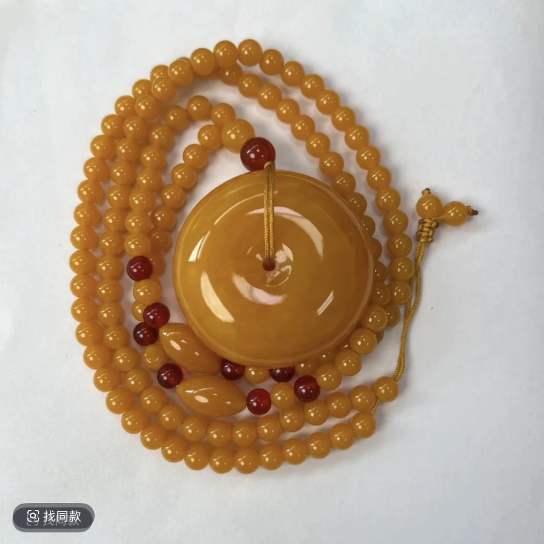 w105 藏族精工打磨雕刻珠珠链款大平安扣毛衣链