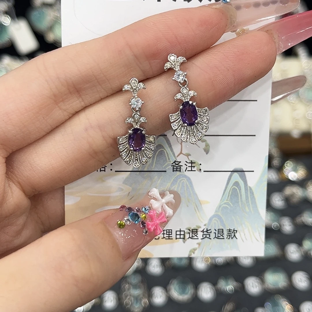 小***徐银S925镶嵌紫晶耳饰