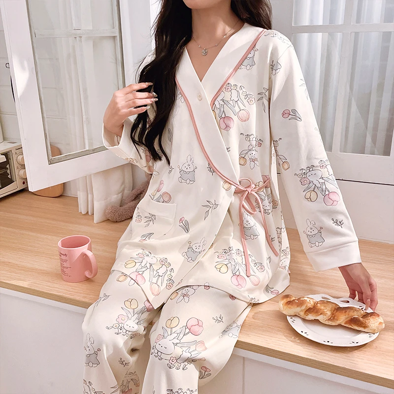 M【云感棉-带胸垫月子服】产前产后孕期哺乳期家居服吸汗透气