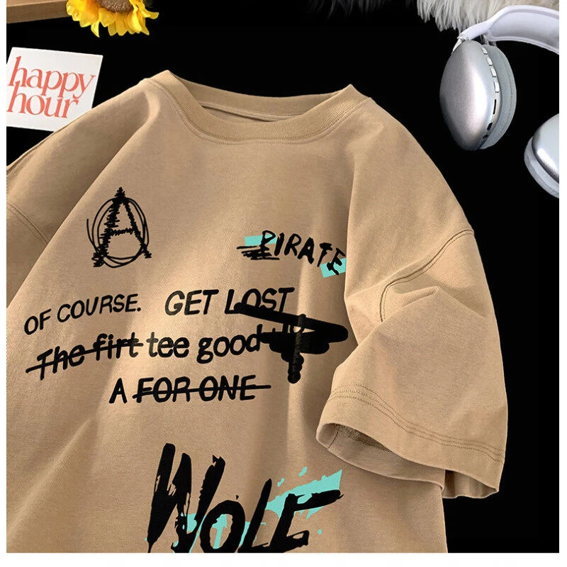 短袖男款爆款2025新款高品质纯棉半袖潮牌男女t恤宽松圆领衬衫男