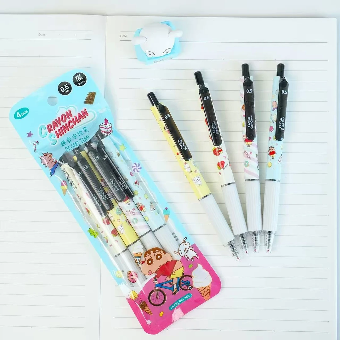 Nakabayashi仲林蜡笔小新联名-静音中性笔按动速干学生黑笔手账笔