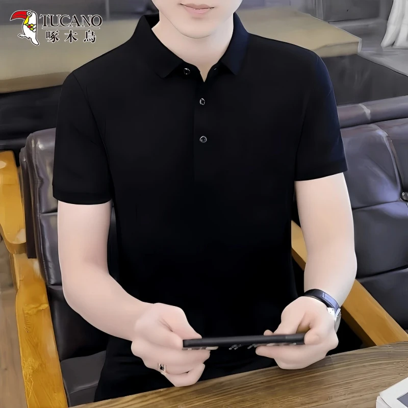 啄木鸟男款硬汉风polo衫透气夏季商务休闲百搭冰丝凉感短袖T恤衫