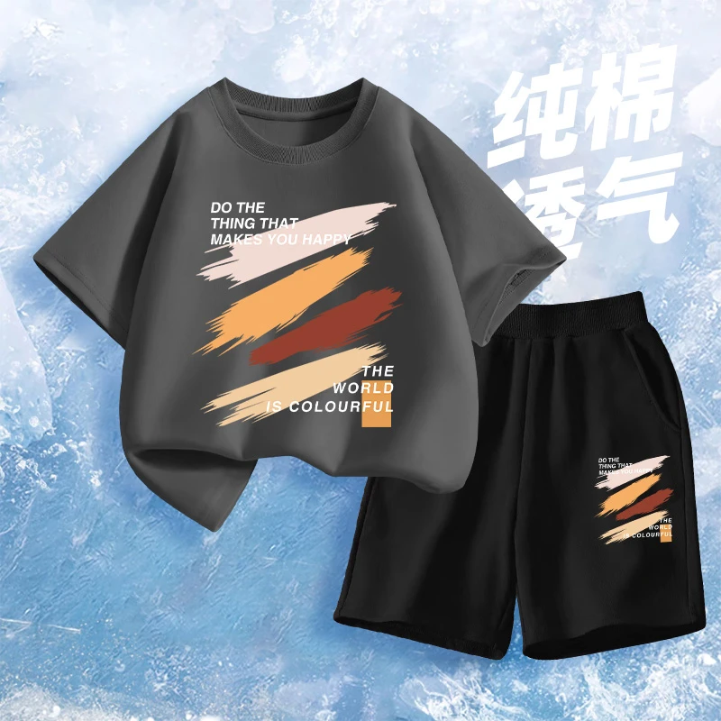 男童夏装运动套装2025新款时髦帅气中大童男孩夏天短袖短裤纯棉潮