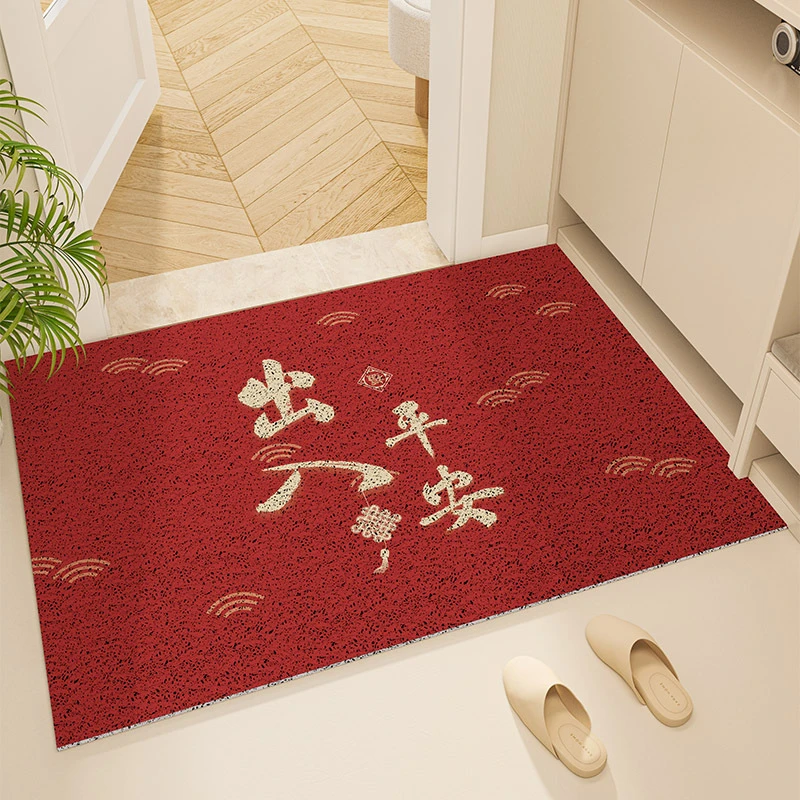 红色喜庆家用丝圈地垫中式进门可裁剪脚垫耐脏耐磨易打理入户地垫