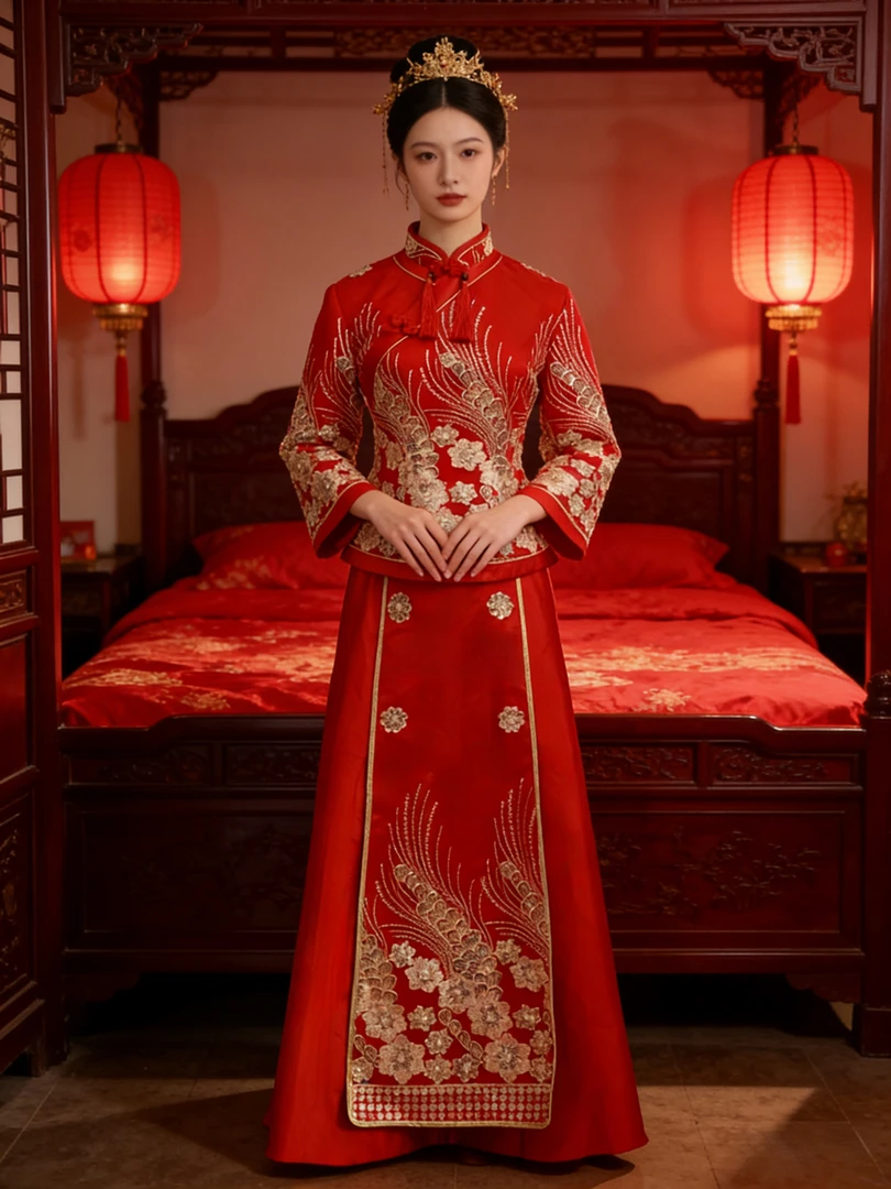 民族风女长袖七分袖立体剪裁出门婚服女士秀禾服婚服新娘中式嫁衣
