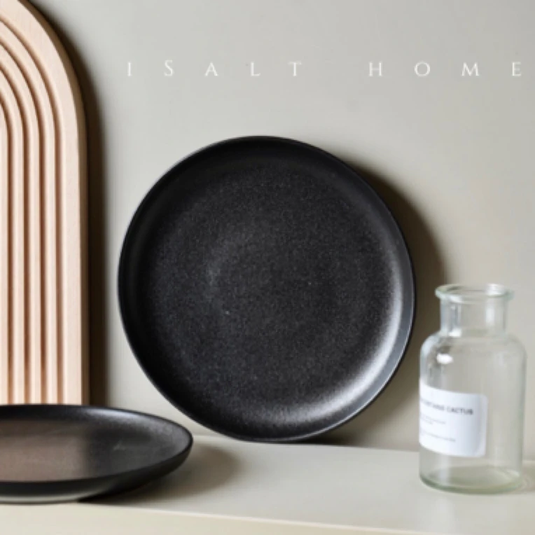 日式黑色哑光早餐盘好看的盘子菜盘家用沙拉盘水果盘高级甜品盘