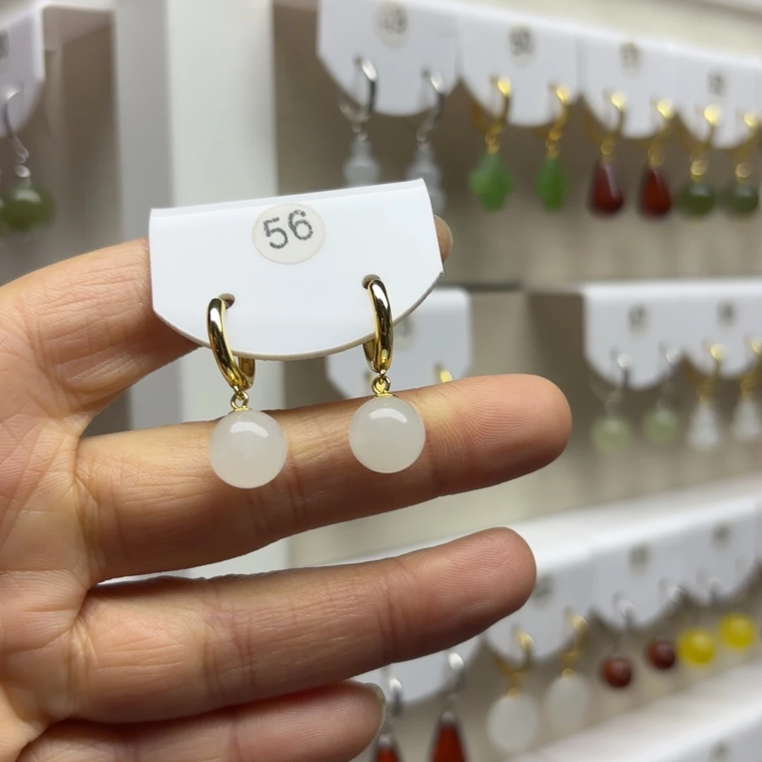 和田玉银S925镶嵌耳饰