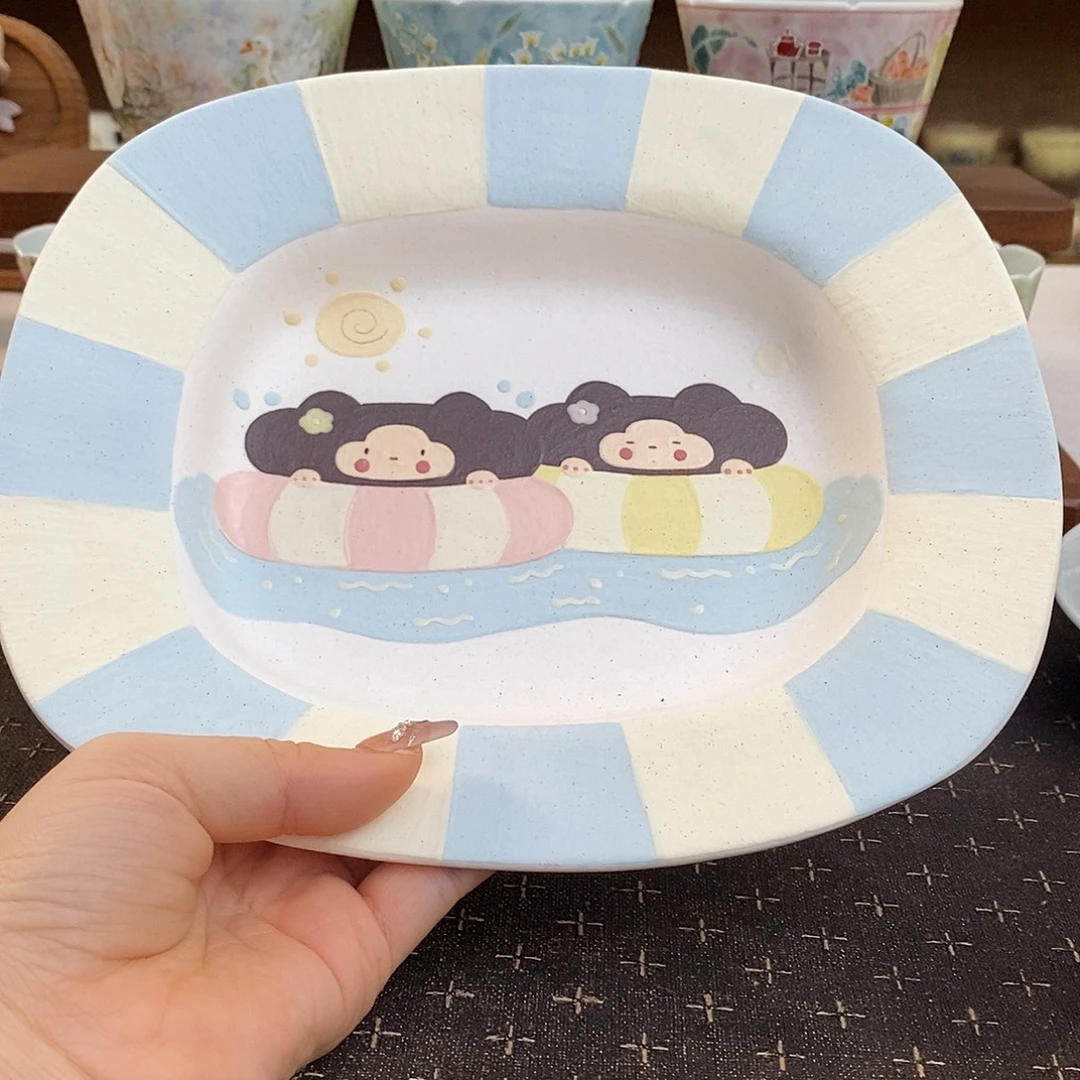 手绘釉下彩餐盘盘