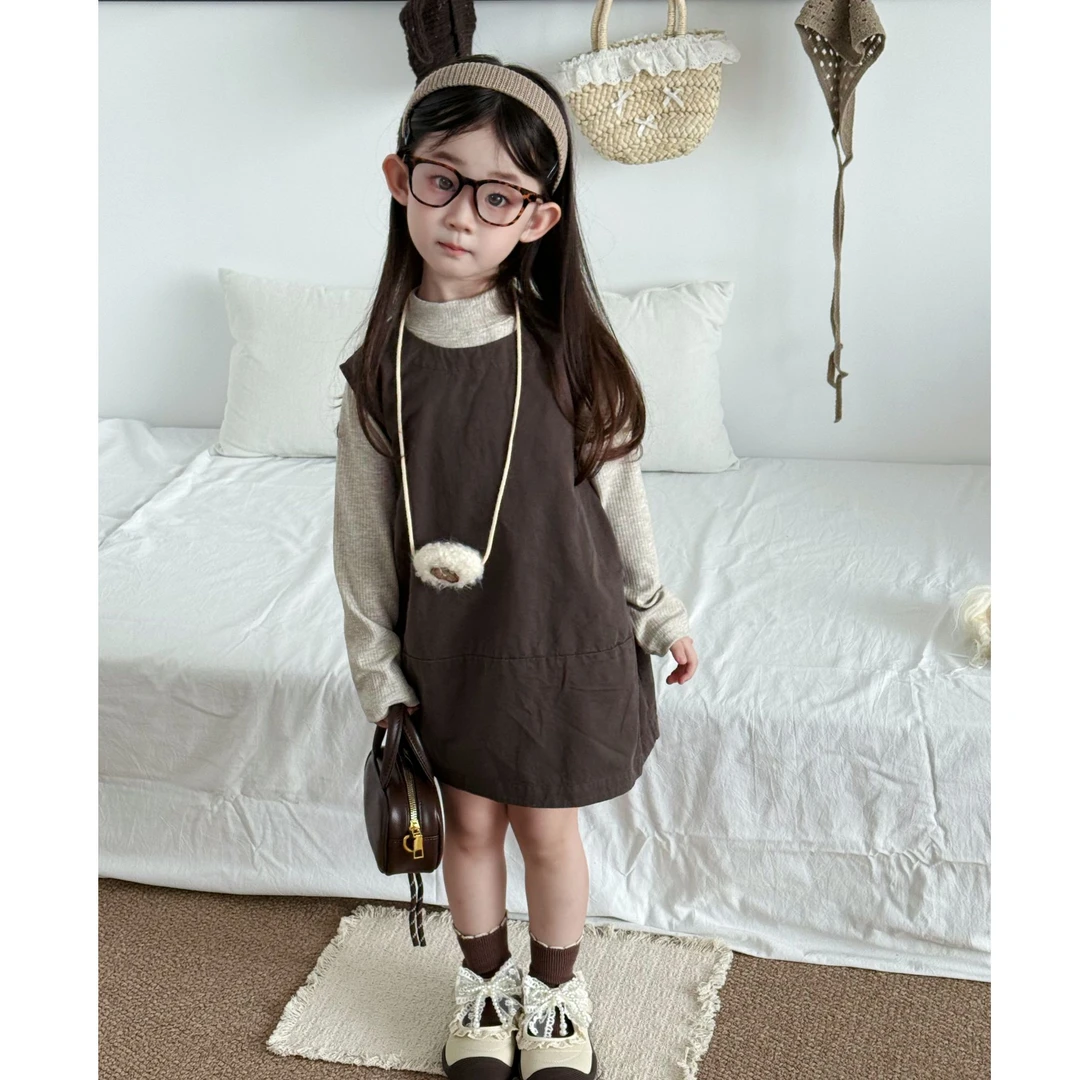 女宝宝韩系花苞背心裙坑条打底衫洋气套装2025秋季时髦女童两件套