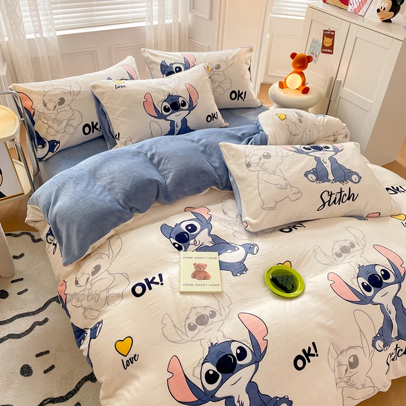 迪士尼牛奶绒四件套冬季加厚双面珊瑚绒床单被套儿童三件套床笠