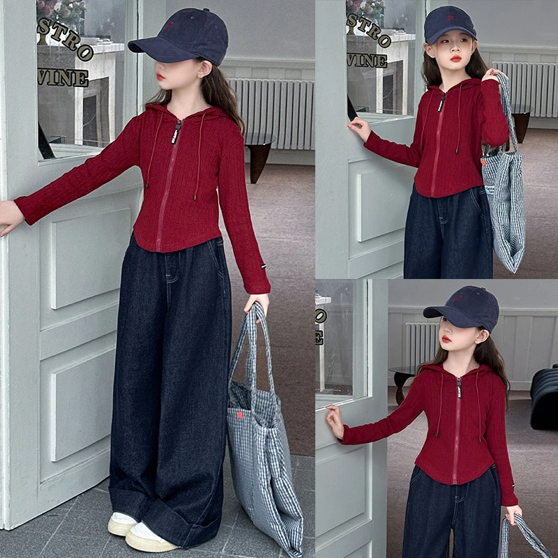 女童春秋套装2025新款洋气大童韩系毛衣开衫春季6-12岁儿童阔腿裤