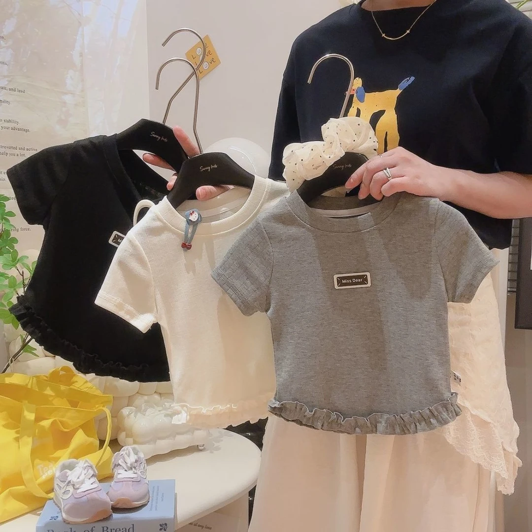 女童韩版洋气时髦百搭花边短袖女宝宝时尚休闲上衣2025夏季新款潮