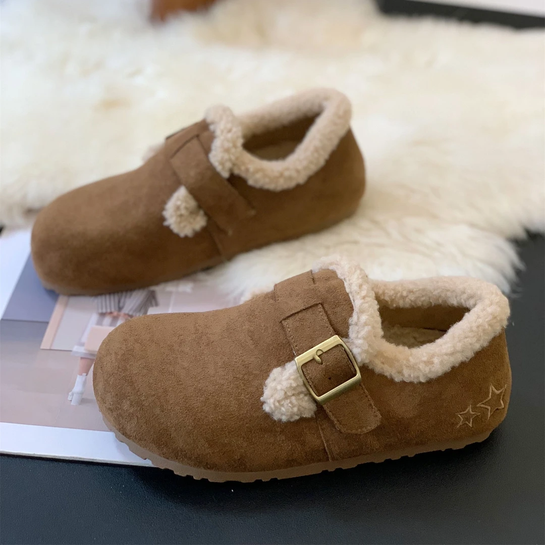 2025新款加绒保暖平底内增高魔术贴勃肯鞋冬季超火通勤百搭棉鞋女