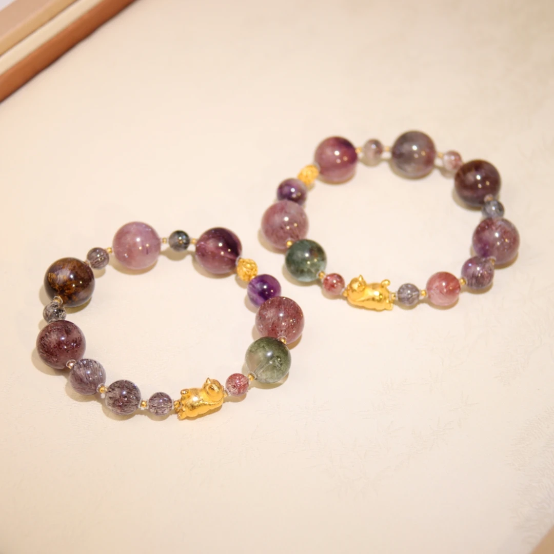 <时来运转>13mm老矿巴西黑加仑超七手串18K金(多样性发货发其一)