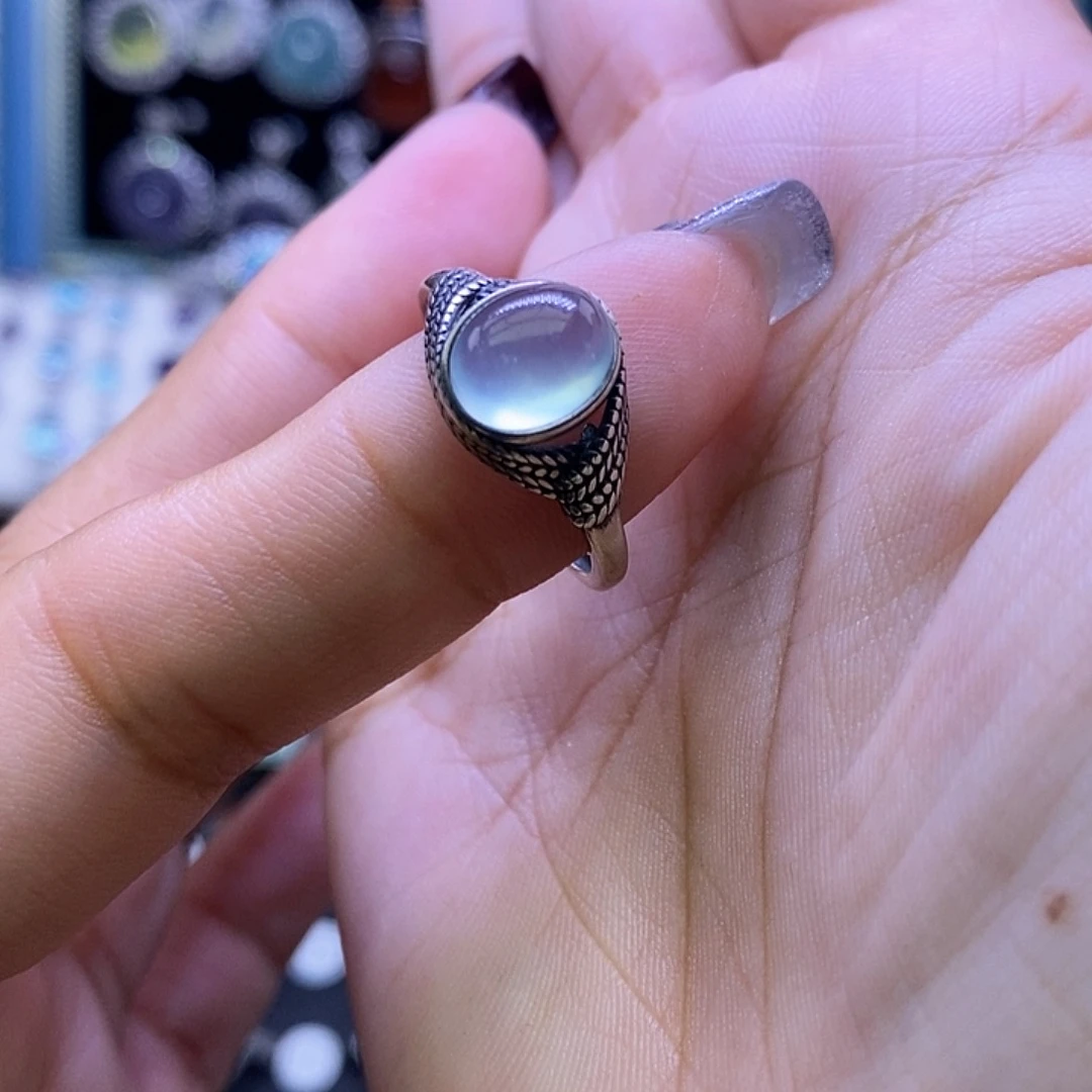 岫玉银S925镶嵌戒指