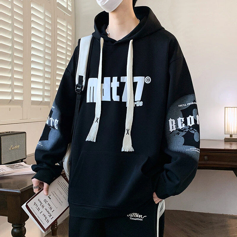 2025春装新款连帽卫衣青少年潮流男士百搭港风港风韩版宽松卫衣