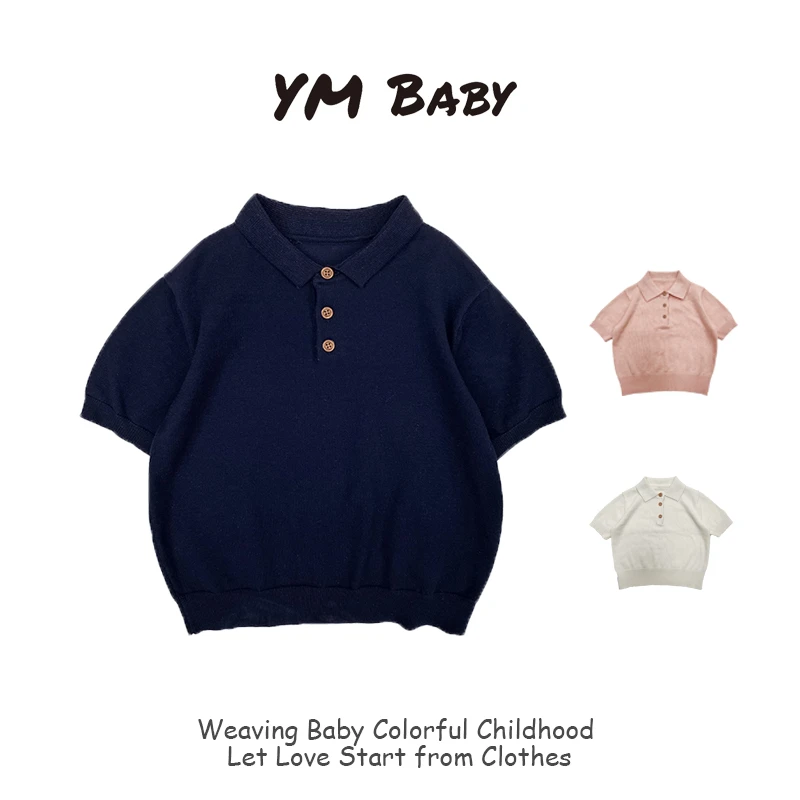 儿童韩版简约针织衫夏季休闲纯棉翻领短袖上衣男童针织童装polo
