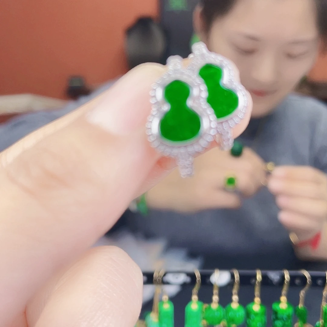 翡翠银S925镶嵌耳饰