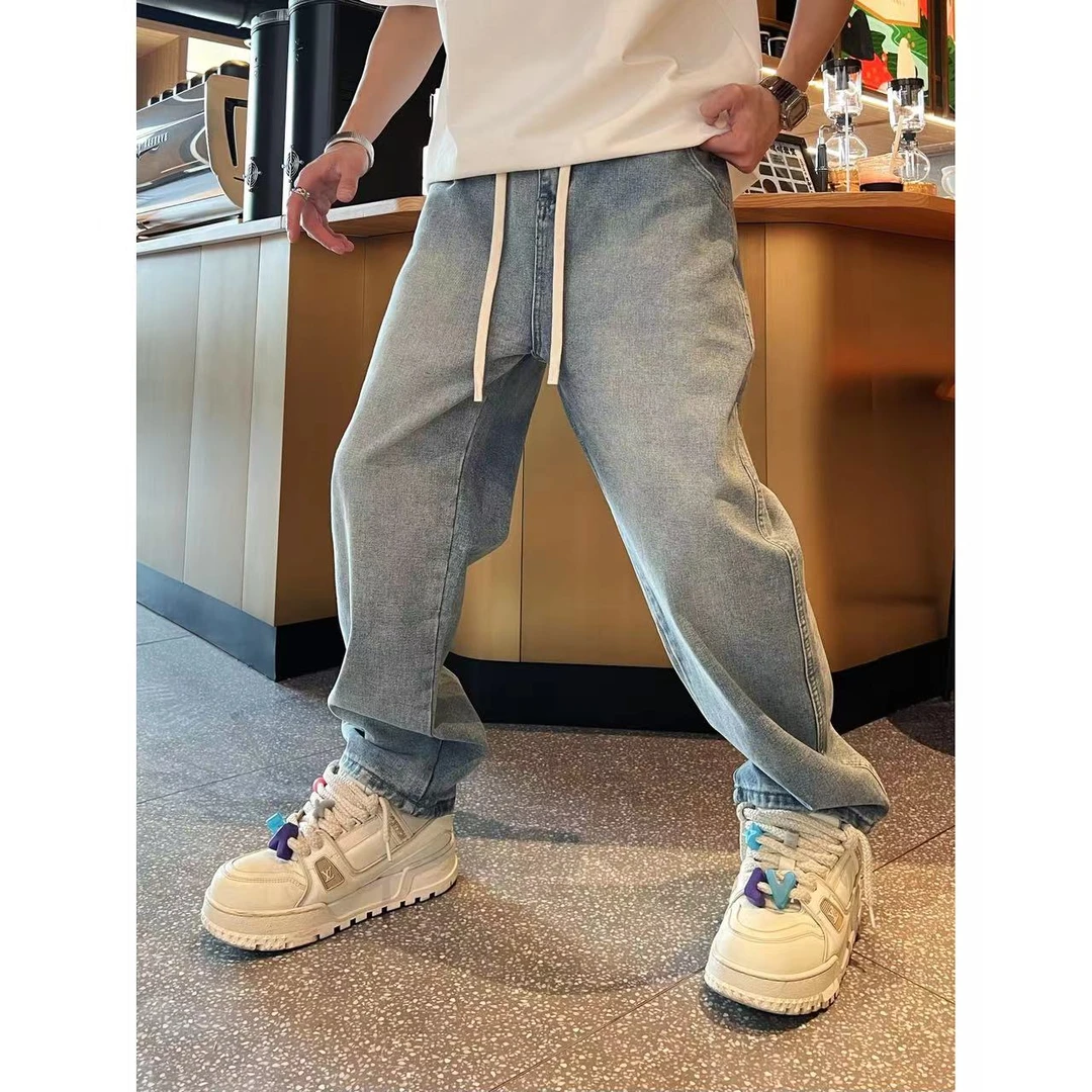 基础经典休闲百搭时尚宽松纯色美式复古纯色男士潮流水洗牛仔裤