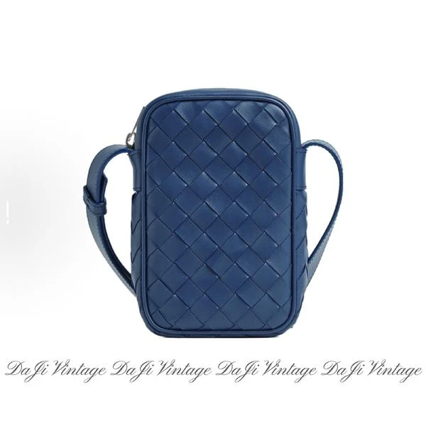 99新 BOTTEGA VENETA/葆蝶家 葆蝶家深蓝编织相机包斜挎包7.30