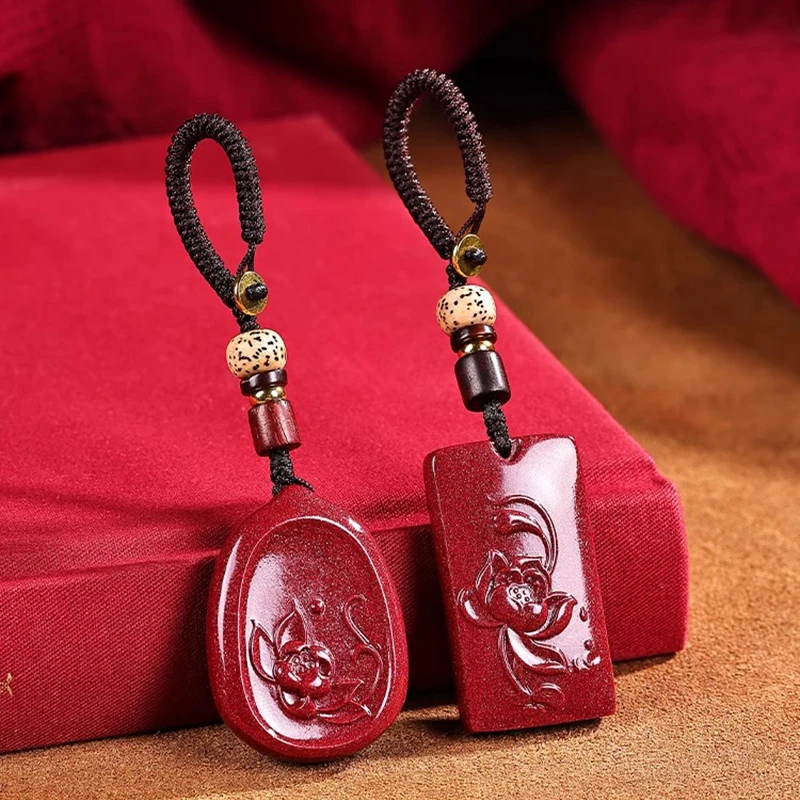 天然辰砂正品朱砂手机挂饰平安莲花手机链汽车钥匙扣吊坠轻奢礼盒