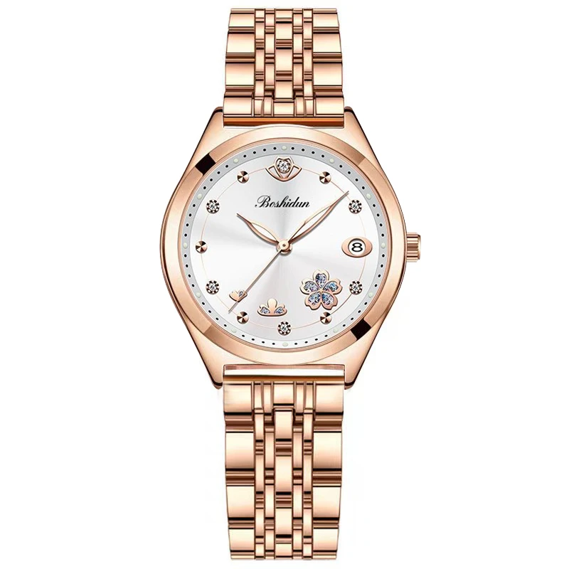 时髦简约休闲款樱花白面石英女士手表8177钢带专属